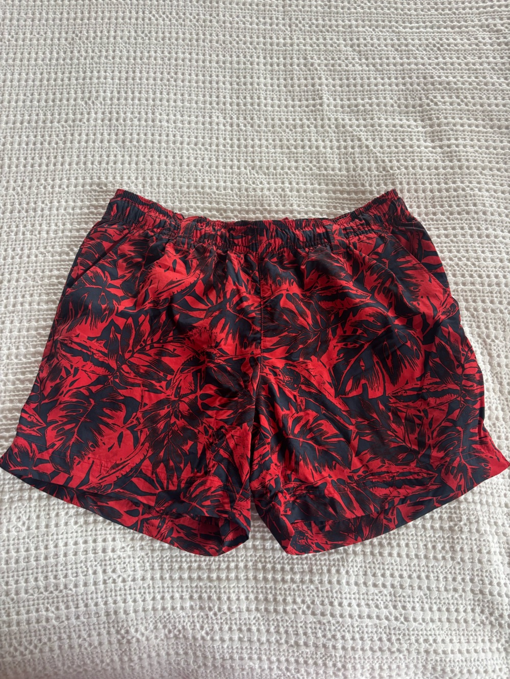 Columbia Red and Black Tropical Print Swim Shorts size small.